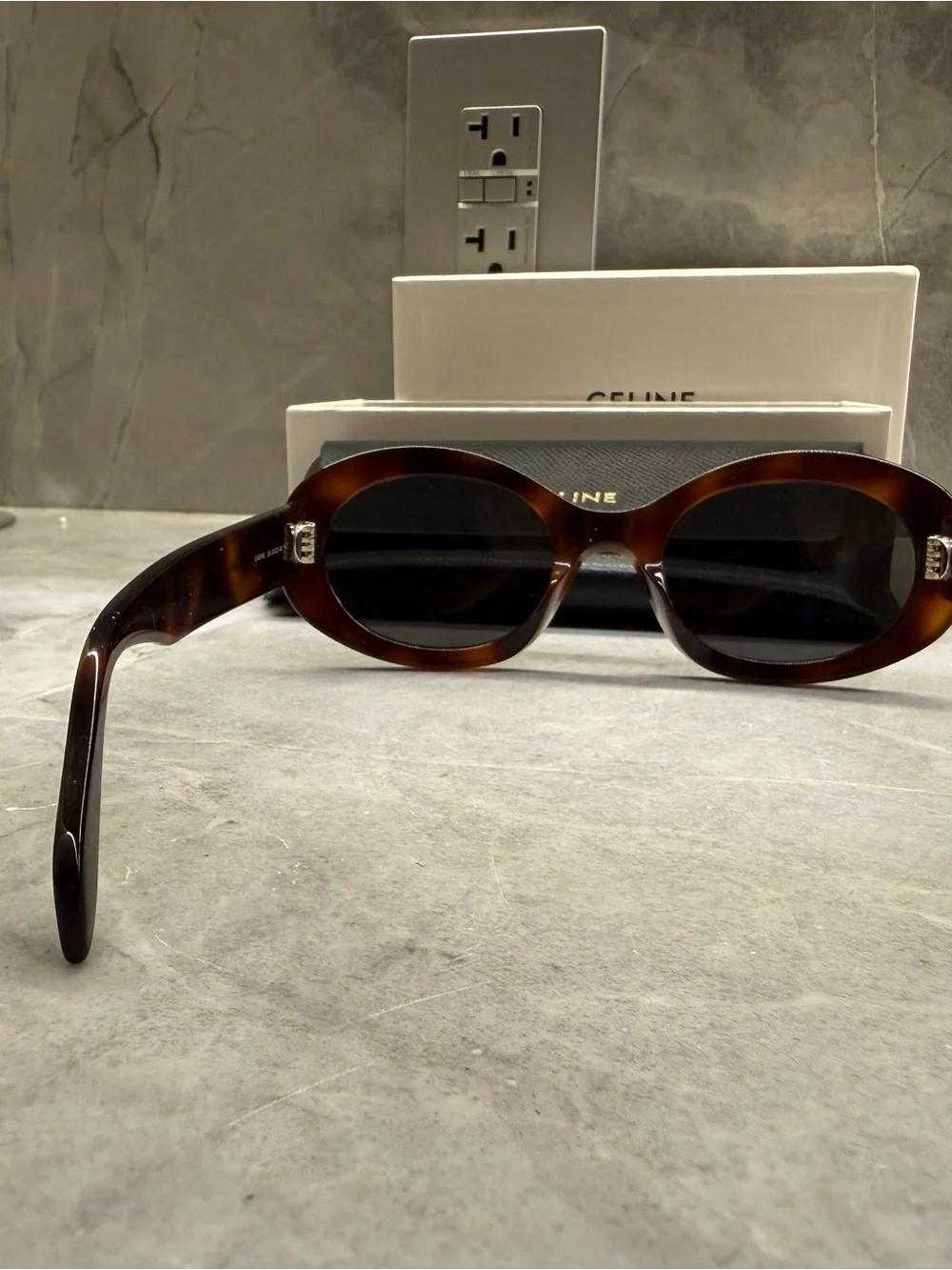 Celine Triomphe Oval Sunglasses in Tortoise Shell
